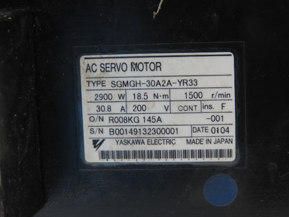 Yaskawa Electric SGMGH-30A2A-YR33 AC Servo Motor Removed From a Motoman YR-UP50