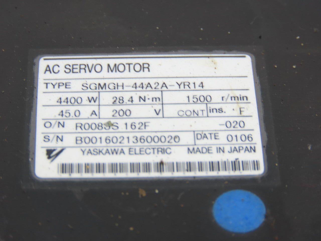 Yaskawa Electric SGMGH-44A2A-YR14 AC Servo Motor Removed From a Motoman YR-UP50