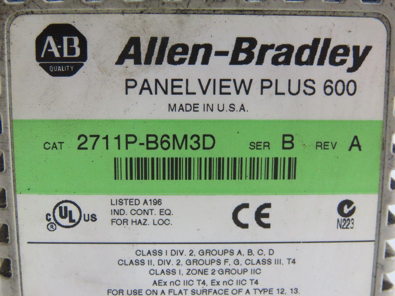 Allen Bradley 2711P-B6M3D/B Panel View Plus 600 24VDC 25W Back Piece is Broken