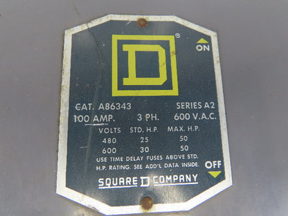 Square D  A86343 100A 600V Single Throw Disconnect Safety Switch Fusible
