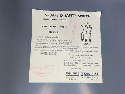 Square D  A86343 100A 600V Single Throw Disconnect Safety Switch Fusible