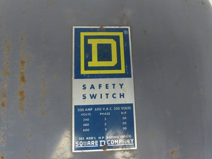Square D HU364 200A 600V Single Throw Disconnect Safety Switch Disconnect