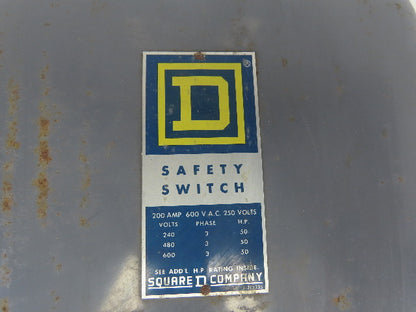 Square D HU364 200A 600V Single Throw Disconnect Safety Switch Disconnect