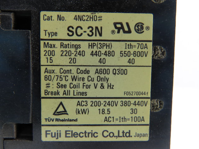 Fuji Electric 4NC2H0 Contactor 200-220V 60Hz 3 PH