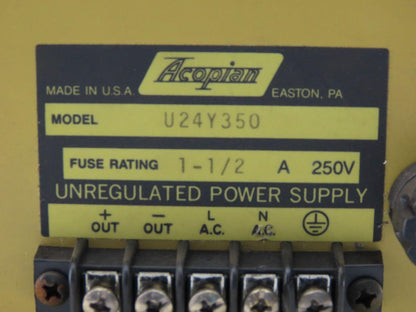 Acopian U24Y350 Power Supply Fuse Rating 1-1/2A 250V
