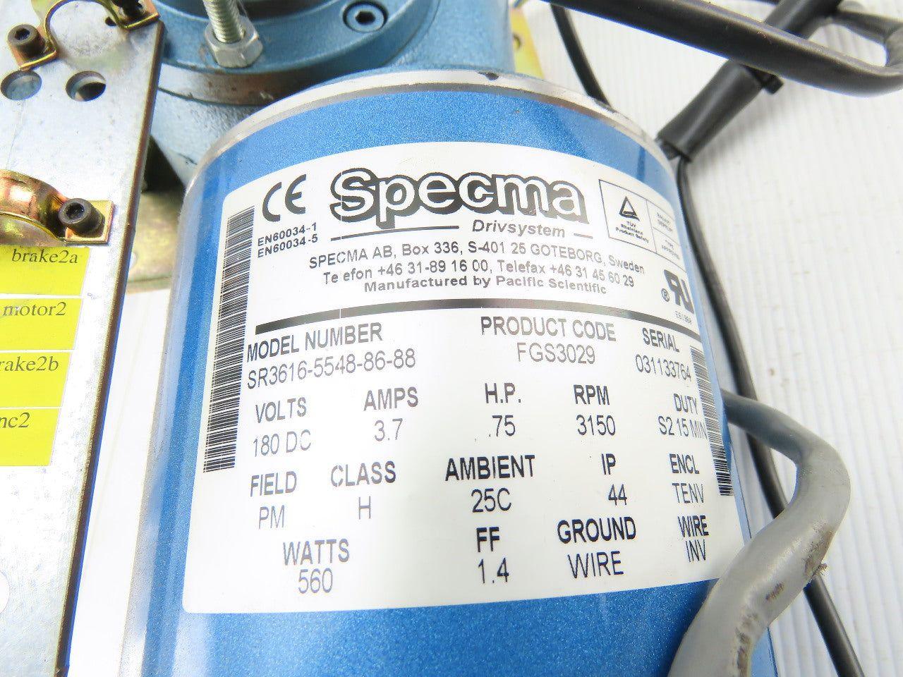 Specma SR3616-5548-86-88 .75Hp 180VDC Motor Gear Reducer Assembly