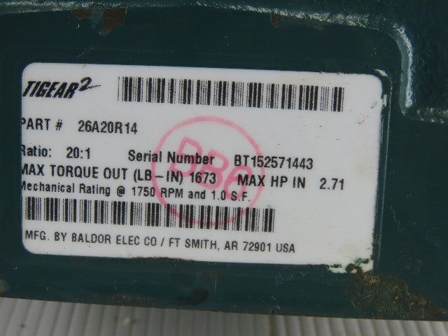 Dodge 26A20R14 20:1 Ratio 87.5RPM 2Hp 208-230/460V Right Hand Gearmotor