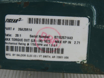 Dodge 26A20R14 20:1 Ratio 87.5RPM 2Hp 208-230/460V Right Hand Gearmotor