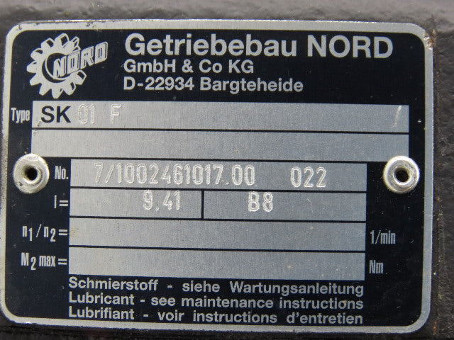 Nord SK 01 F Inline Metric Gearbox Speed Reducer 400V 50Hz 9.41:1 Ratio
