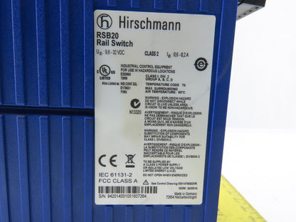 Hirschmann RSB20 Rail Switch 8 Port 32VDC DIN Rail Mount