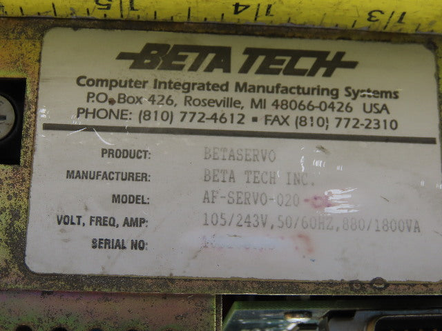 Beta Tech AF-SERVO-020 Servo Drive 105-243V 50/60Hz 880/1800VA