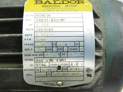 Baldor M3583T 1-1/2Hp Electric Motor 230/460V 3Ph 143T Frame 3450 RPM