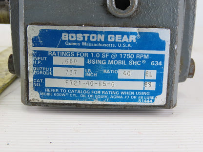 Boston Gear F721-40-B5-G 3/4Hp Gear/Brake Motor 230/460V 3Ph 40:1 Ratio