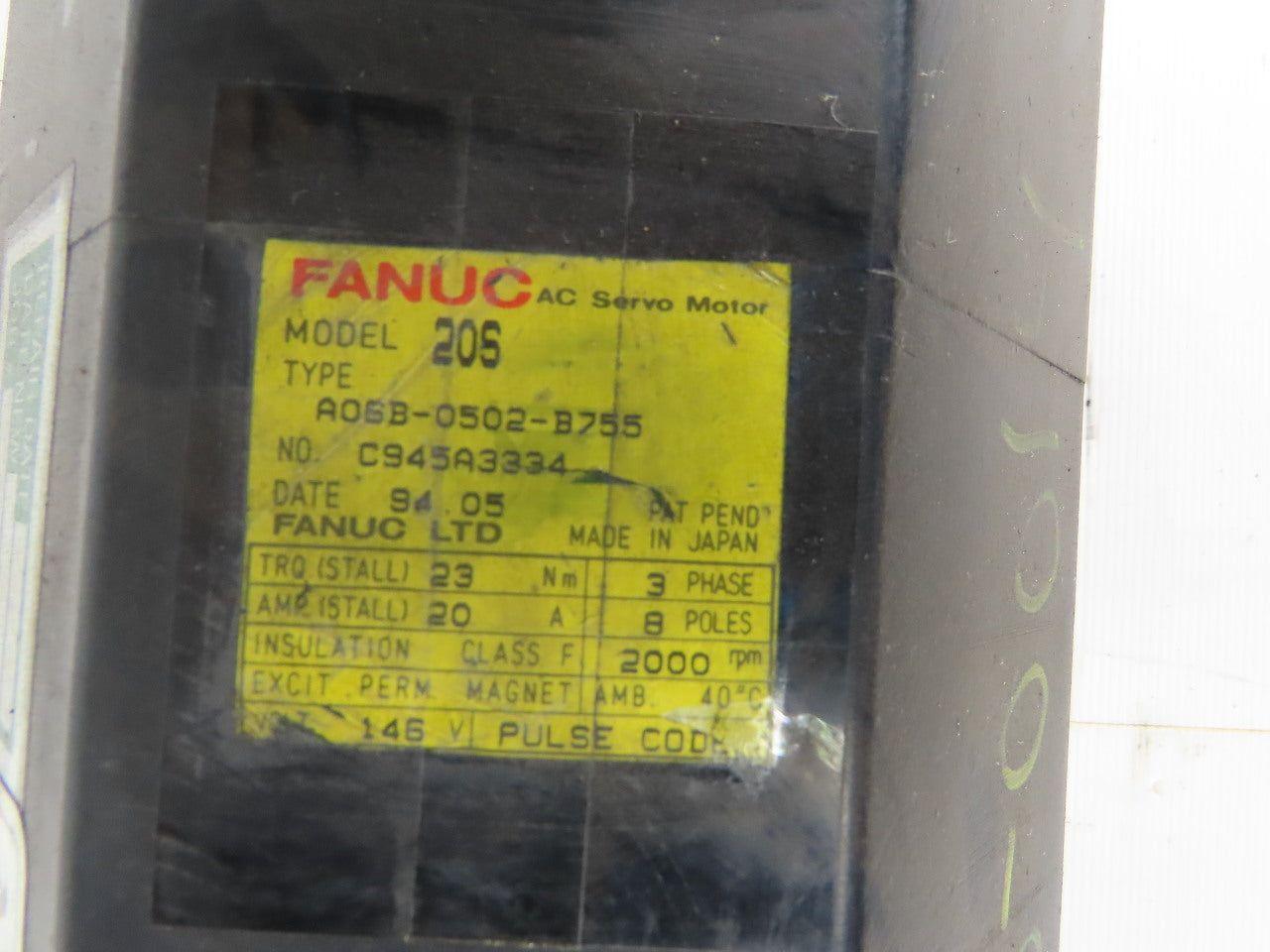 Fanuc A06B-0502-B755 Model 20S 2000 RPM 146V AC Servo Motor