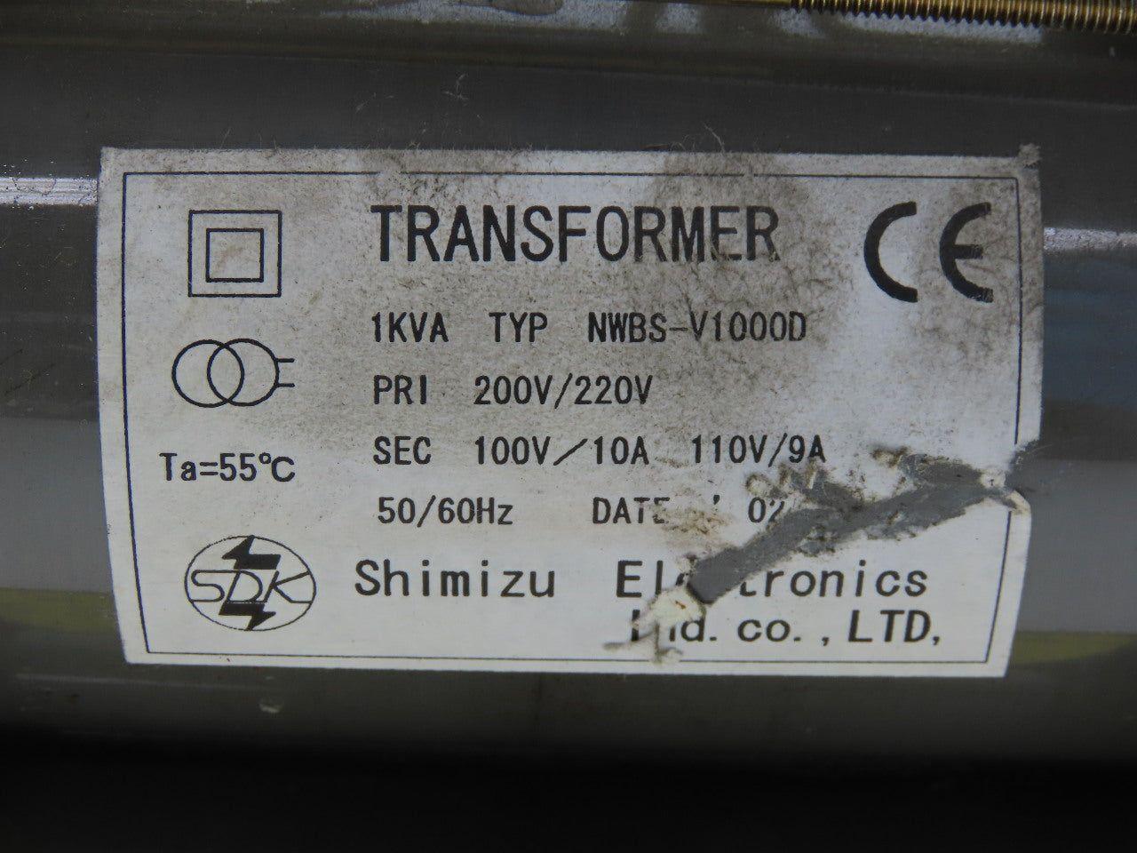 Shimizu NWBS-V1000D Transformer 1KVA 200/220HV 100/10A 110/9A LV 50/60Hz