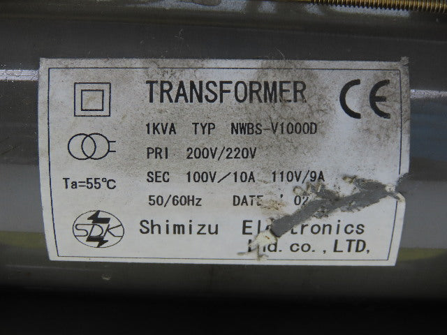 Shimizu NWBS-V1000D Transformer 1KVA 200/220HV 100/10A 110/9A LV 50/60Hz