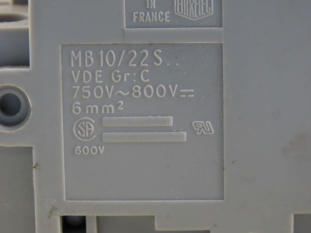 Entrelec MB10/22S 3 Pole Fuse Holder 750-800V 6mm DIN Rail Mount Lot of 6