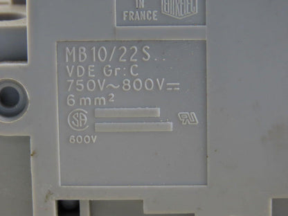 Entrelec MB10/22S 3 Pole Fuse Holder 750-800V 6mm DIN Rail Mount Lot of 6