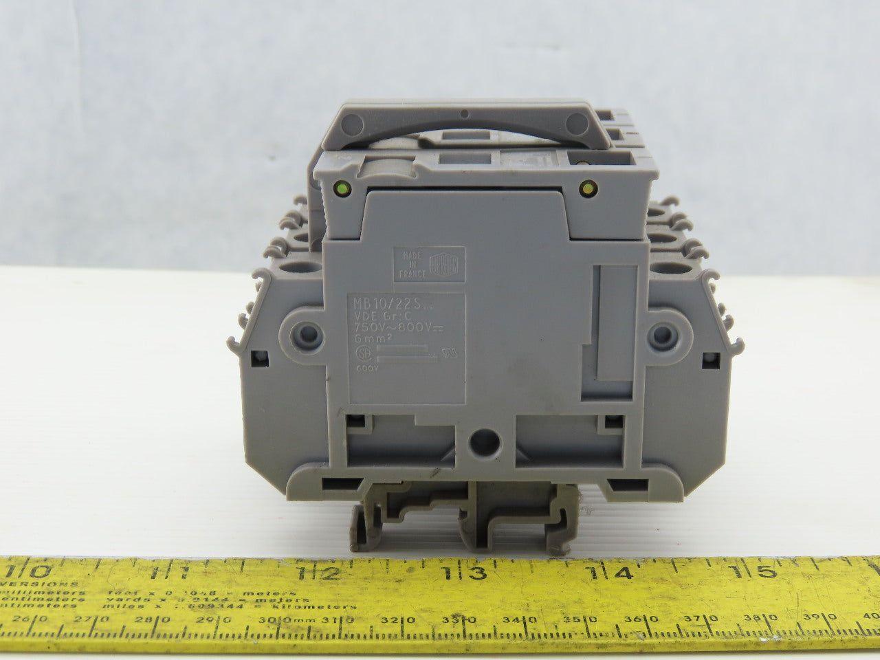 Entrelec MB10/22S 3 Pole Fuse Holder 750-800V 6mm DIN Rail Mount Lot of 6