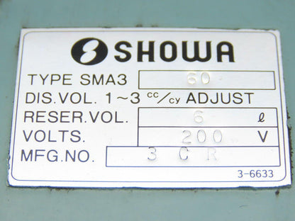 Showa SMA3-60 Lubricator 6L Volume 220V 1~3cc/cy Adjust