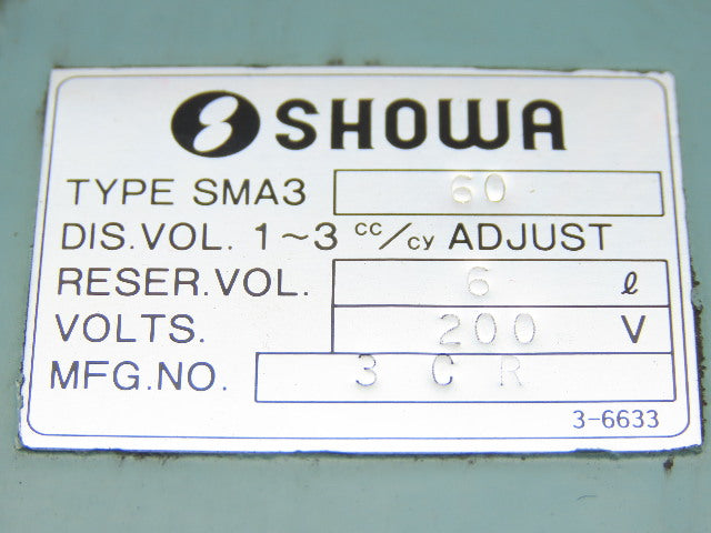 Showa SMA3-60 Lubricator 6L Volume 220V 1~3cc/cy Adjust