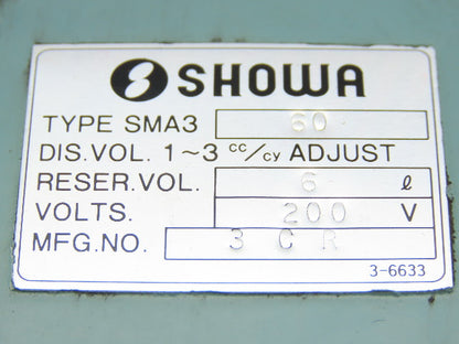 Showa SMA3-60 Lubricator 6L Volume 220V 1~3cc/cy Adjust