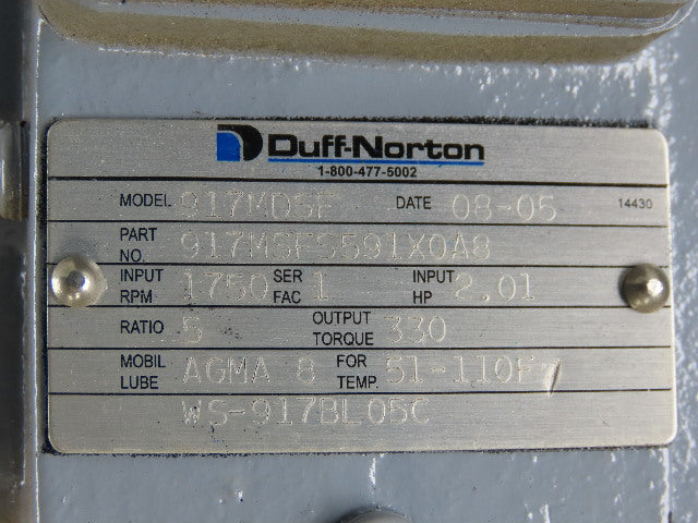Duff Norton M10005-1218B 208-230/460V 2Hp Motor  5" Lift  5:1 Linear Actuator