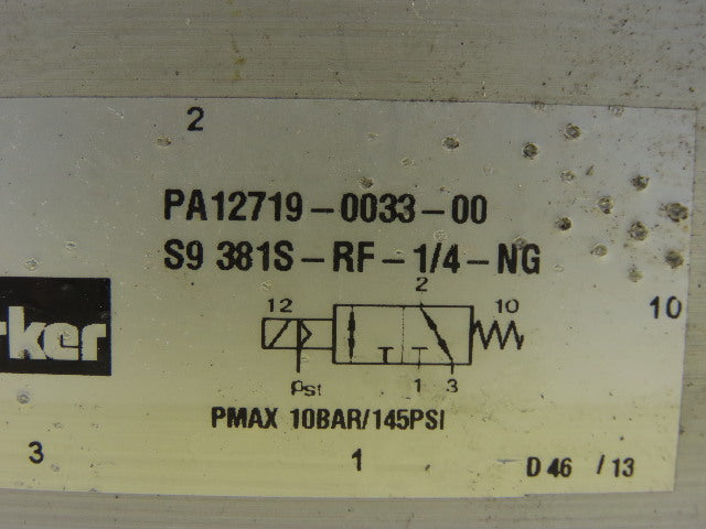 Parker S9 381S-RF-1/4-NG Valve 24VDC 60VAC 50Hz 6OVA