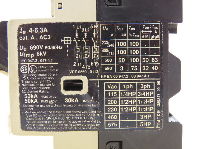 Telemecanique GV2-M10 Circuit Breaker 3 Pole 690V 50/60Hz 3A