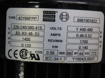 Bosch 3842503 42Y6BFPP 20:1 Ratio 0.120kW 220/240V Gear Reducer 11/16" Hex Drive