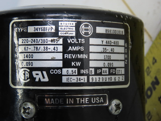 Bodine 34Y6BFPP 0.090kW 220-480V Dual Output 240x240 9M/Min Gear Motor