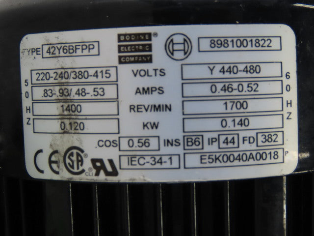 Bosch 3842503067 20:12 Ratio 70RPM 0.140kW 440/480 Conveyor Drive Fixture