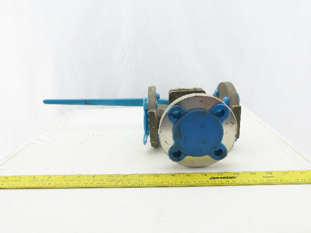Fluroseal 1-1/2" Flange Class 150 Stainless Steel 3 Way Divert Ball Valve CF8M