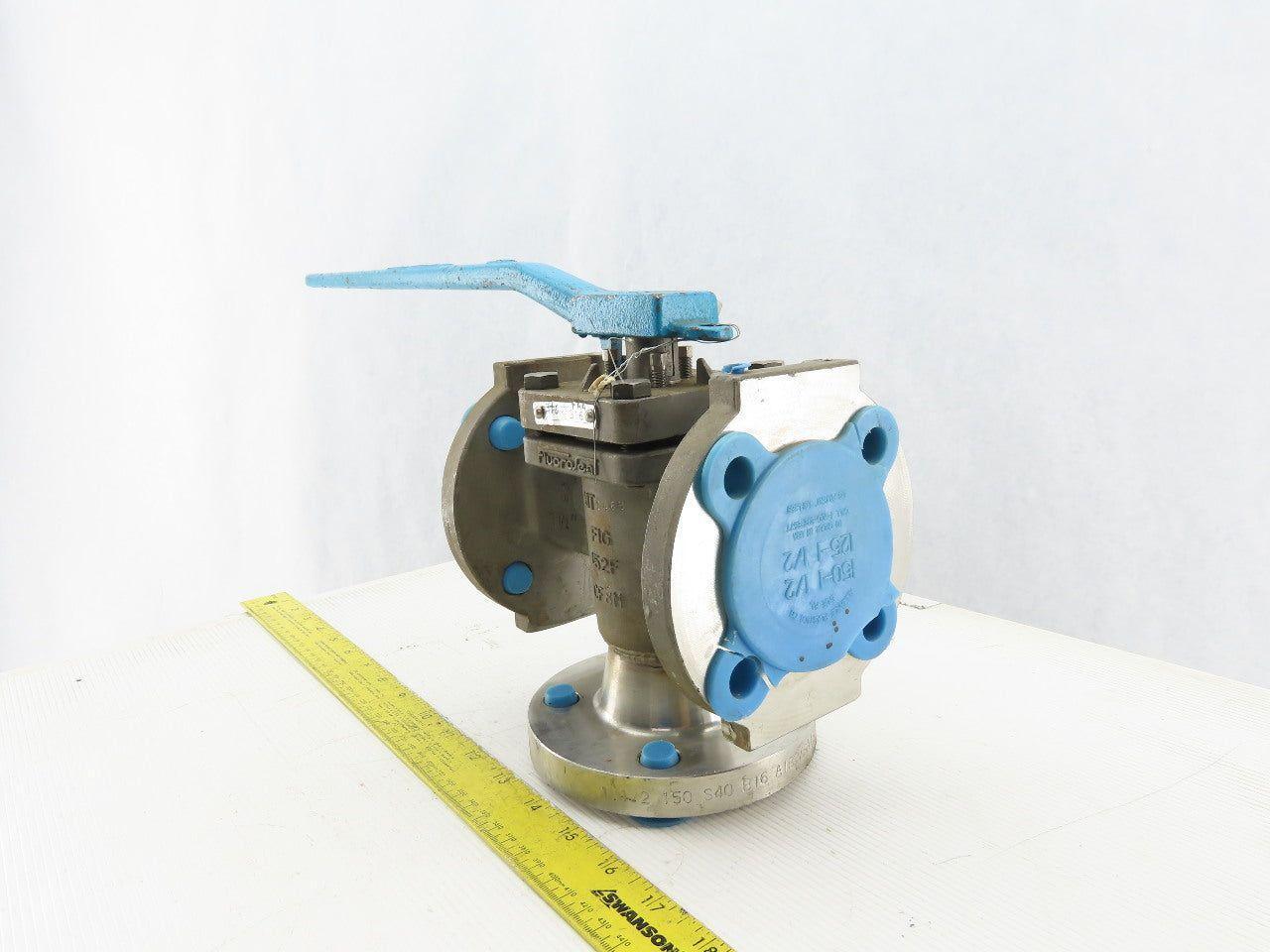 Fluroseal 1-1/2" Flange Class 150 Stainless Steel 3 Way Divert Ball Valve CF8M