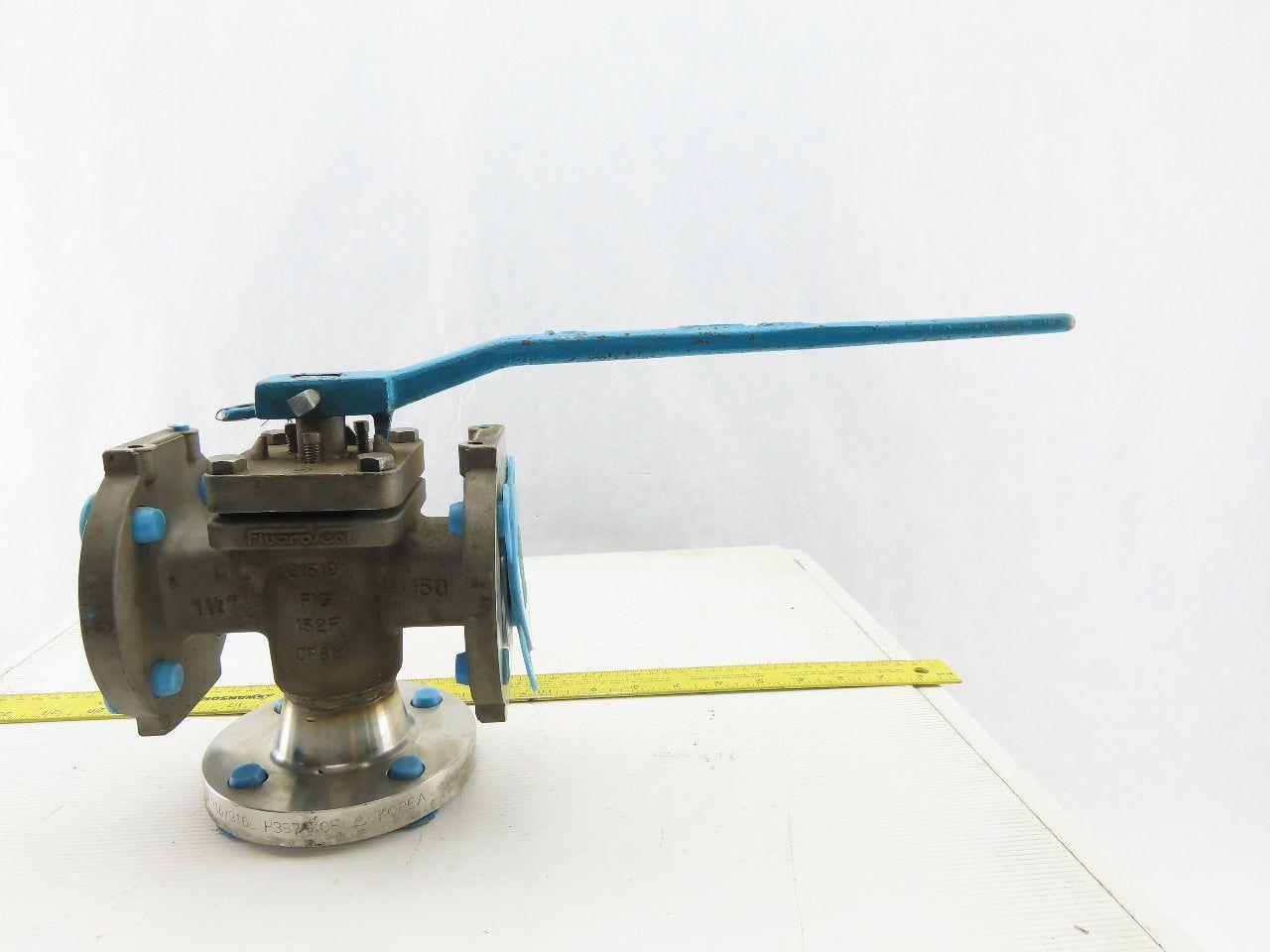 Fluroseal 1-1/2" Flange Class 150 Stainless Steel 3 Way Divert Ball Valve CF8M