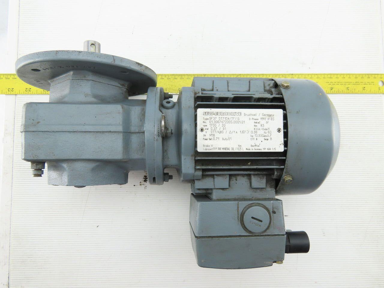 SEW-EURODRIVE SF37 DT71D4/FS/IS 0.27Kw Gear Motor 277/480V 3Ph 33RPM 20mm Shaft