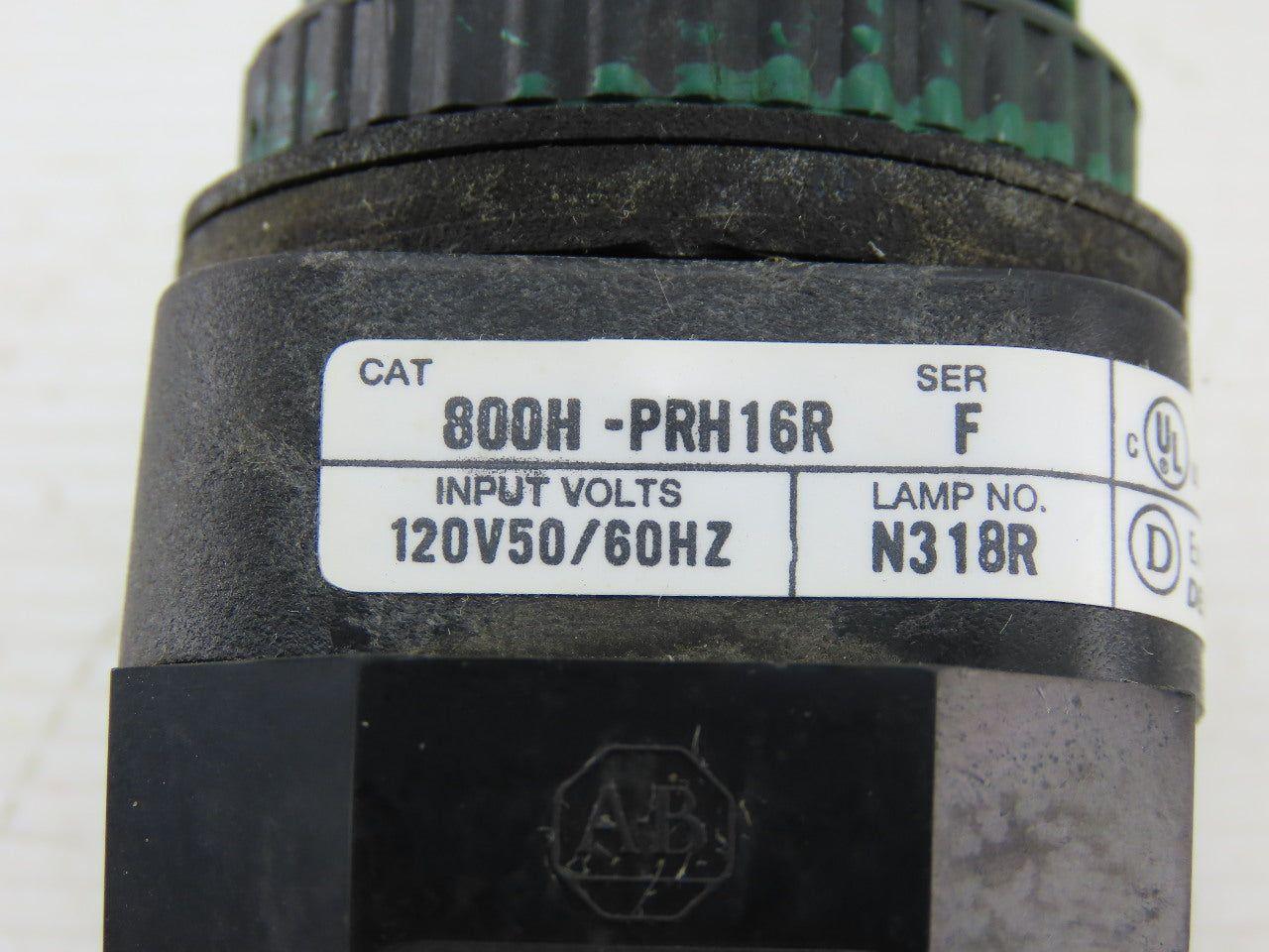 Allen Bradley 800H-PRH16R/F LED Green Pilot Light 120V Series F