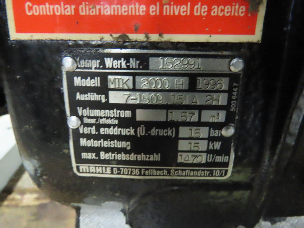 Mahle MIK 2000H 15Kw Piston Air Compressor 460/830V 3Ph 15 Bar