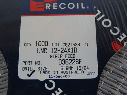 Recoil 03622SF UNF 12-24X1D Thread Repair Insert Coil Strip 1000/Roll Lot Of 10