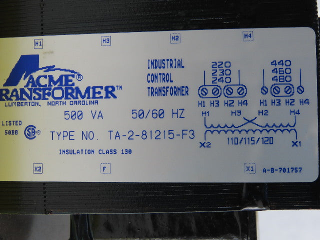 Acme Transformer TA-2-81215-F3 Transformer 500VA 230/460 Pri 110/115/120 Sec