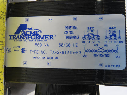 Acme Transformer TA-2-81215-F3 Transformer 500VA 230/460 Pri 110/15/120 Sec