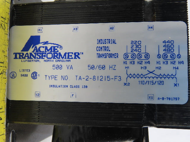 Acme Transformer TA-2-81215-F3 Transformer 500VA 230/460 Pri 110/15/120 Sec