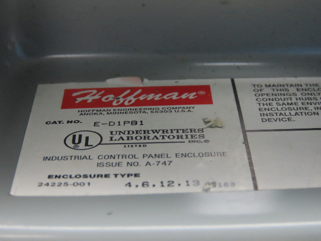 Hoffman E-D1PB1 Enclosure Type 4,6,12,13 W/800H-FRXMQ24 A7/F 24V Push Pull Estop