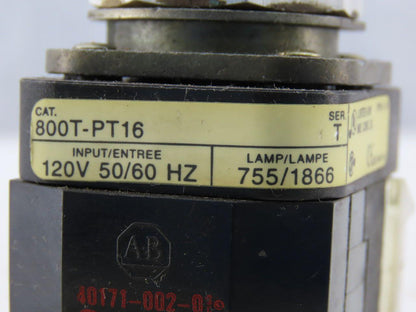 Allen Bradley 800T-PT16/T Clear Push Button 120V 1N.O 1N.C Series T
