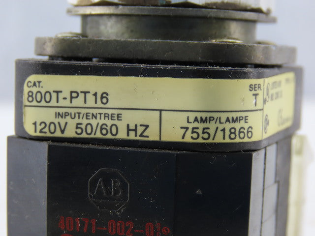 Allen Bradley 800T-PT16/T Clear Push Button 120V 1N.O 1N.C Series T