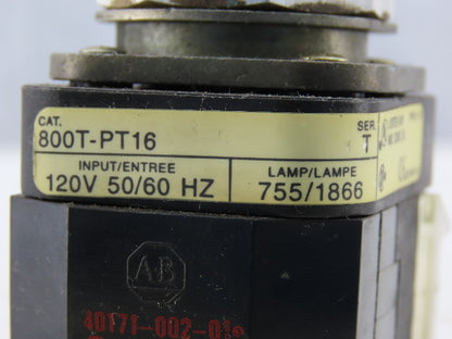 Allen Bradley 800T-PT16/T Clear Push Button 120V 1N.O 1N.C Series T