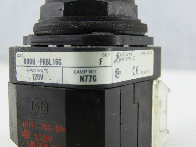 Allen Bradley 800H-PRBL16G/F Green Push Button 120V 1N.O 1N.C Series F