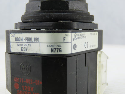 Allen Bradley 800H-PRBL16G/F Green Push Button 120V 1N.O 1N.C Series F