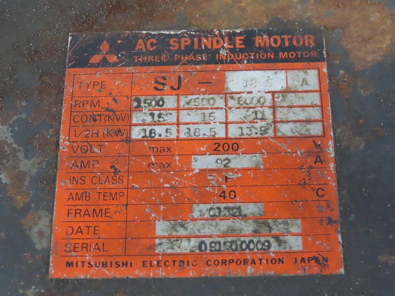 Mitsubishi SJ-18.5 A AC Spindle Servo Motor From a MAZAC QT20N UNI CNC Lathe