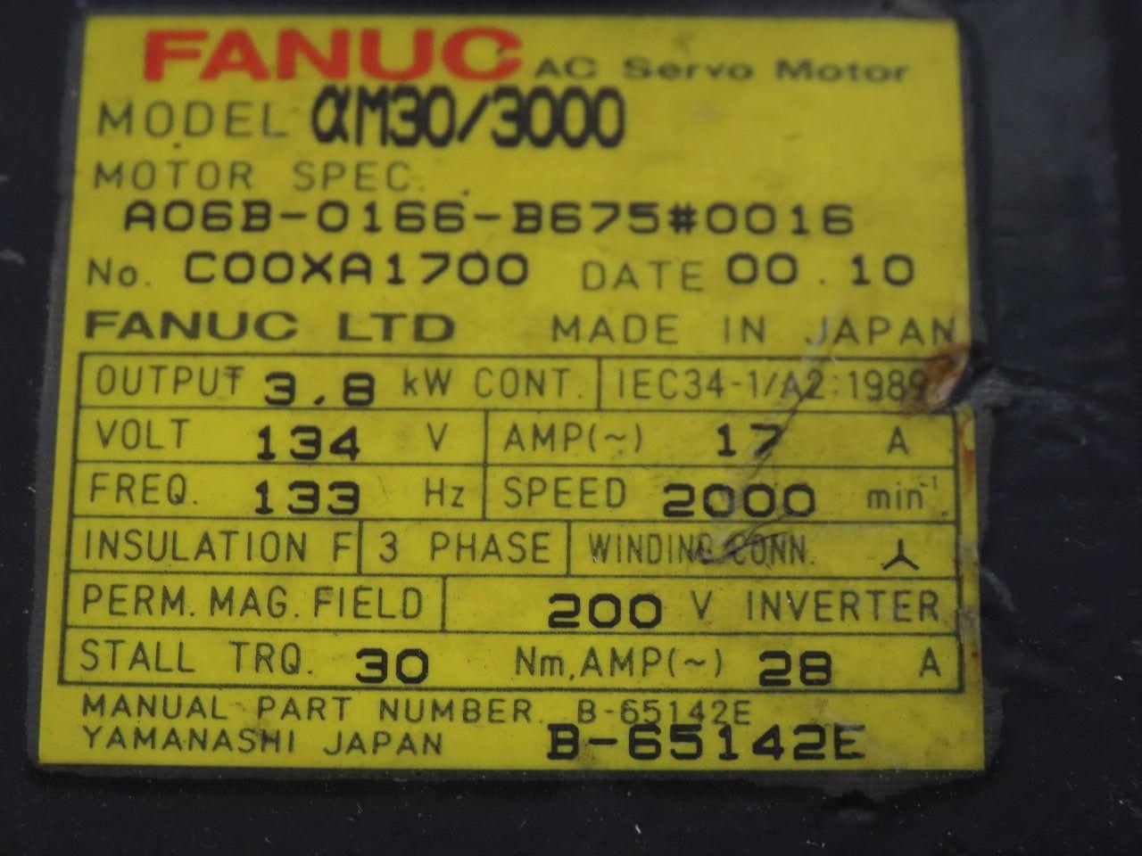 Fanuc A06B-0166-B675#0016 AC Servo Motor 3.8Kw 2000RPM